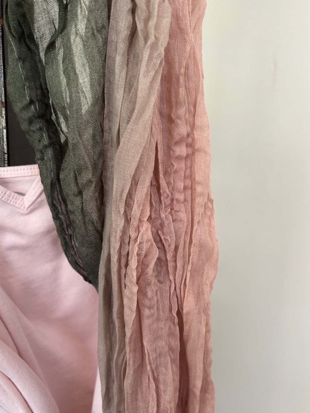 Pink Green Airy Scarf Bohemian Accessory UPCycle Rework - Picture 4 of 6